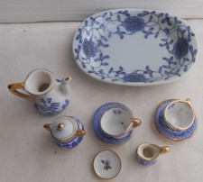 10 piece Miniature Porcelain Gold Trim Tea Set Dollhouse Child Play Vintage