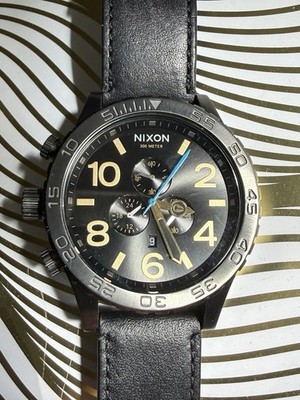 Nixon 51-30 Chrono Men s Quartz 51mm 300m Black Gold Silver Dial Leather Seiko