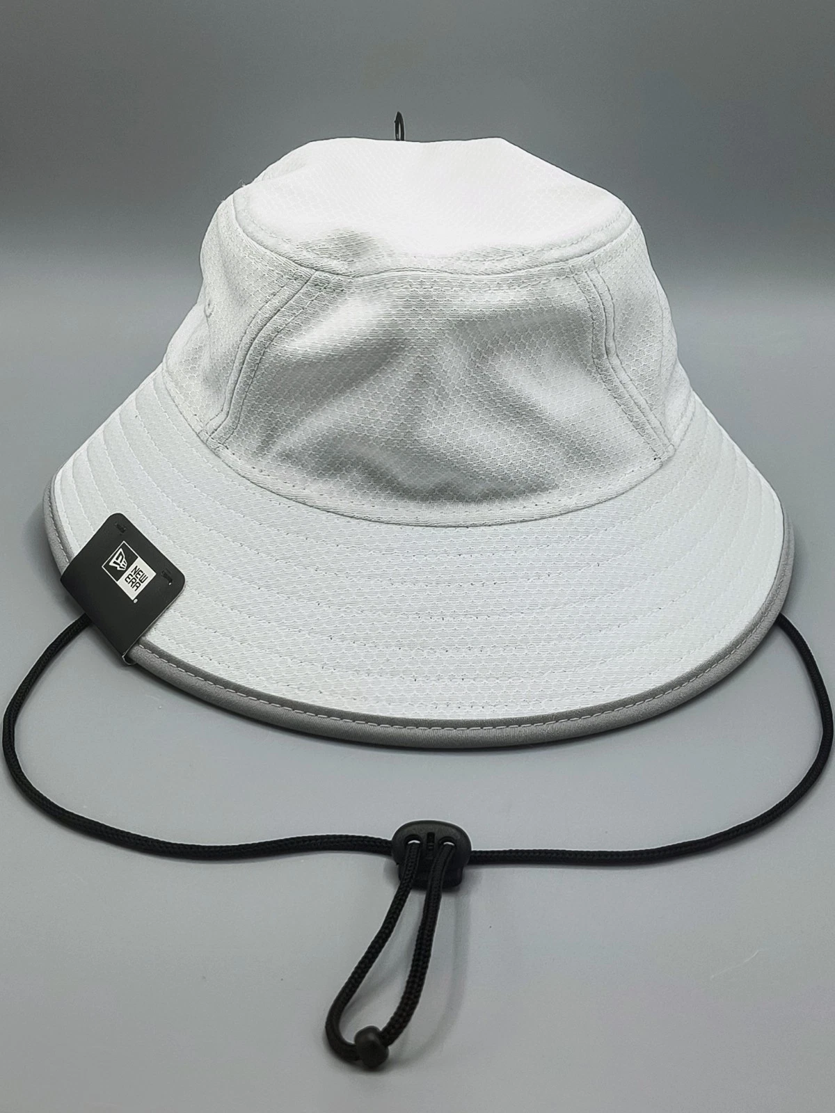 New Era Bucket Hat White, Golf Ball/ Net Pattern, Gray 360 Brim Adult Size S/M