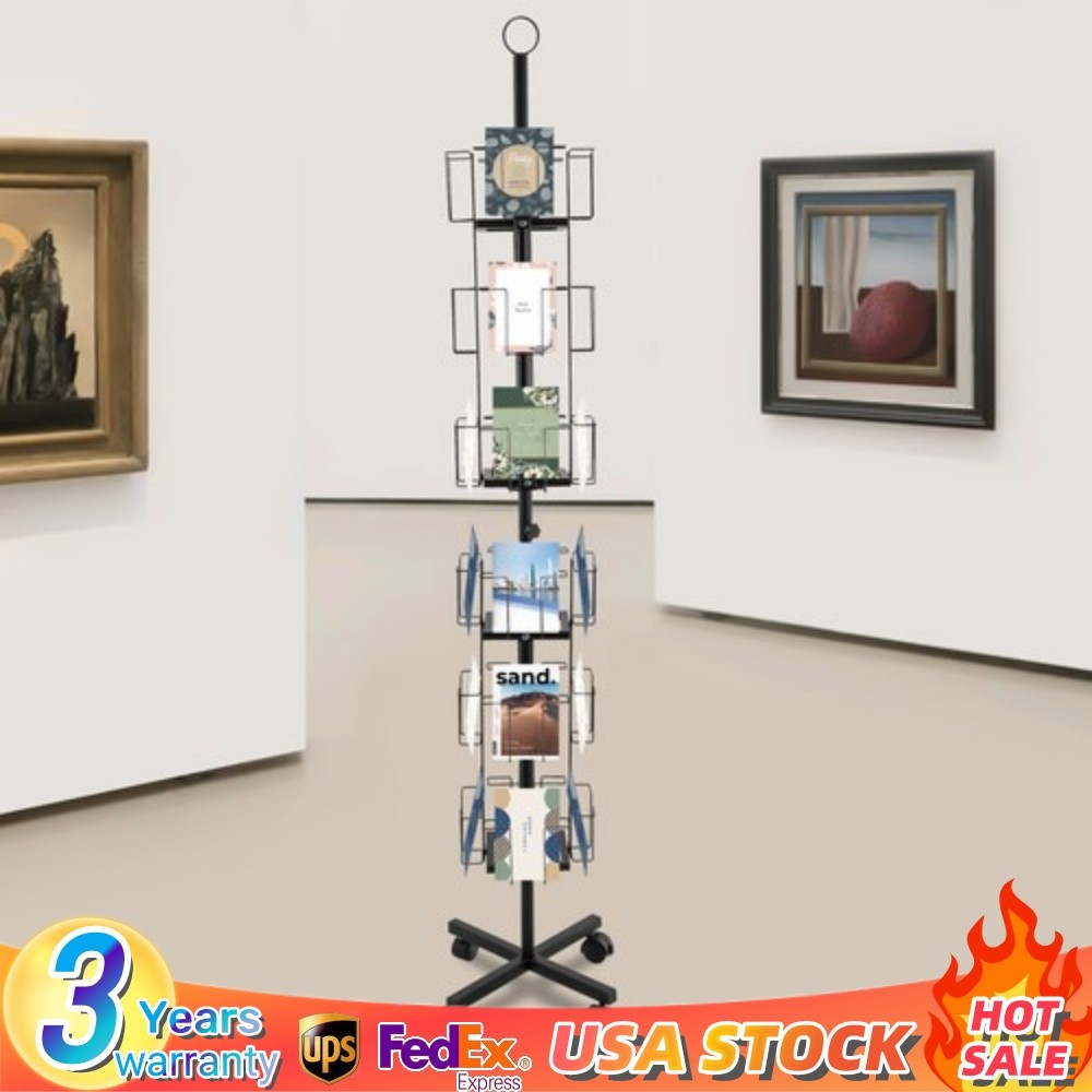 Greeting Card Rack Spins 24 Pocket Retail Display 5in* 7 Cards Sign Holder Black