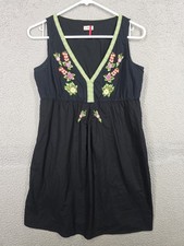Old Navy Black Floral Embroidered Sun Dress Small Babydoll V Neck Crochet Boho