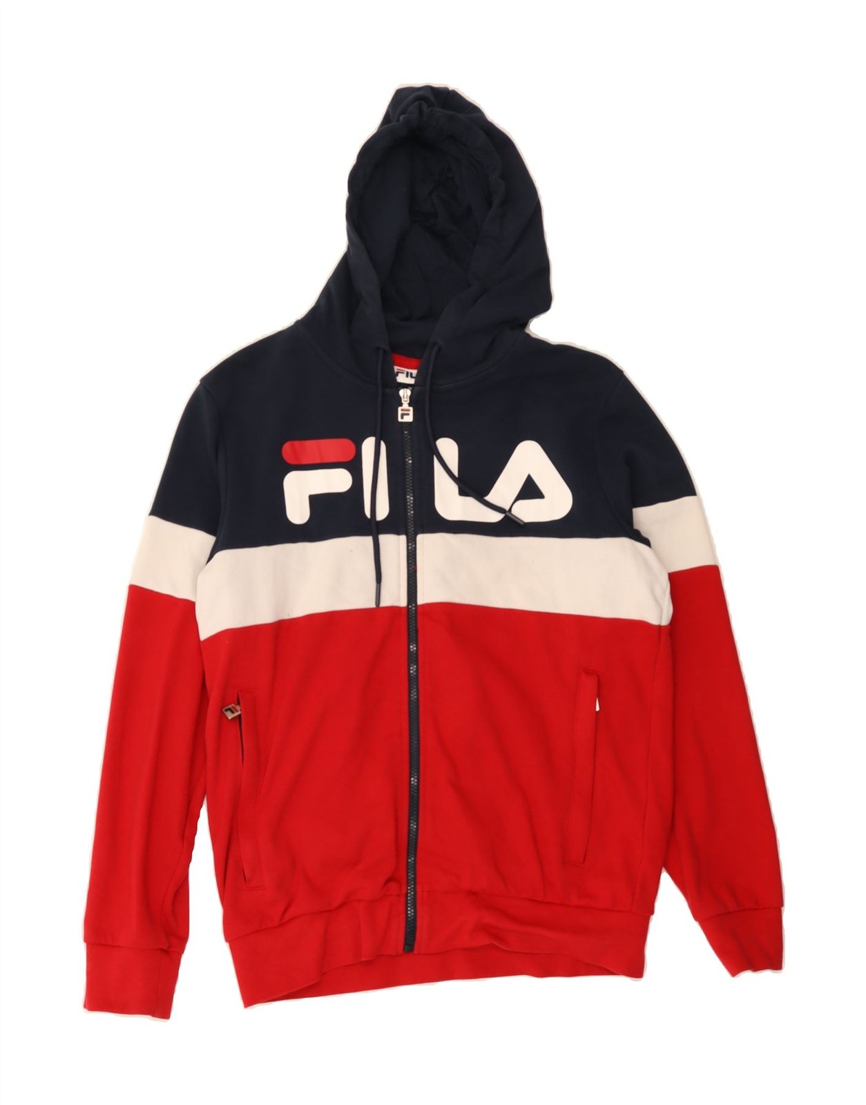 FILA Felpa Uomo Grafica Zip Felpa con Cappuccio Piccola Rosso Colourblock Cotone CB04