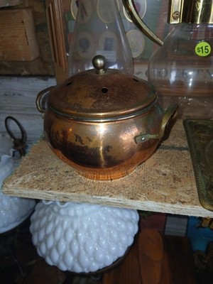 Vintage Copper Pot Kettle with Lid and Side Handles, Copper Material