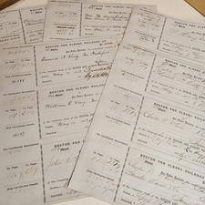 Boston & Albany railroad stock transfer sheets 5 pages 15 receipts Antique paper