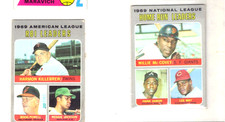 1970 Topps BASEBALL CARD 1969 NL HOME RUN Leaders #65 AARON/ AL RBI LEADERS #64