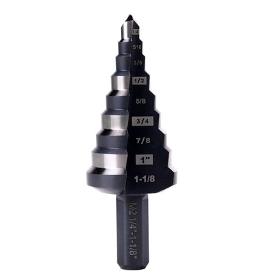 1/4 to 1-1/8 Inches HSS Step Drill Bit, Unibit for Cutting 1-1/8'' 