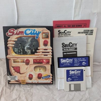 SimCity 1989 IBM Maxis Broderbund PC 5.25  & 3.5  Disc Big Box Complete 1989 