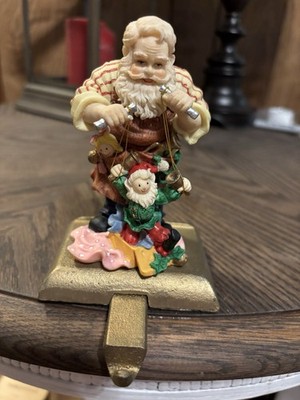 Santa s Workbench Hand painted Stocking Holder With Cast Iron Base