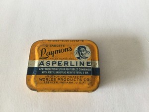Vintage Laymon's ASPERLINE 12 Tablet Medicine TIN Slide top Spencer IN empty