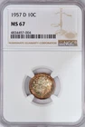 1957 D TONED Roosevelt Dime NGC MS 67 See Video Toning Silver Coin 10C