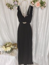 Pearce Fionda Black Pleated Chiffon Maxi Evening Dress UK 10 Debenhams