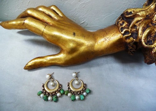GORGEOUS VINTAGE 14K TURQUOISE AKOYA PEARL CHANDELIER DANGLE DROP EARRINGS! - Picture 7 of 11