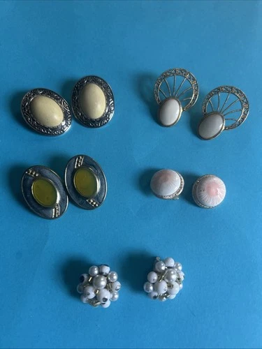 Lot Of 6 Pairs Vintage Clip On Style Earrings Costume Estate Jewelry