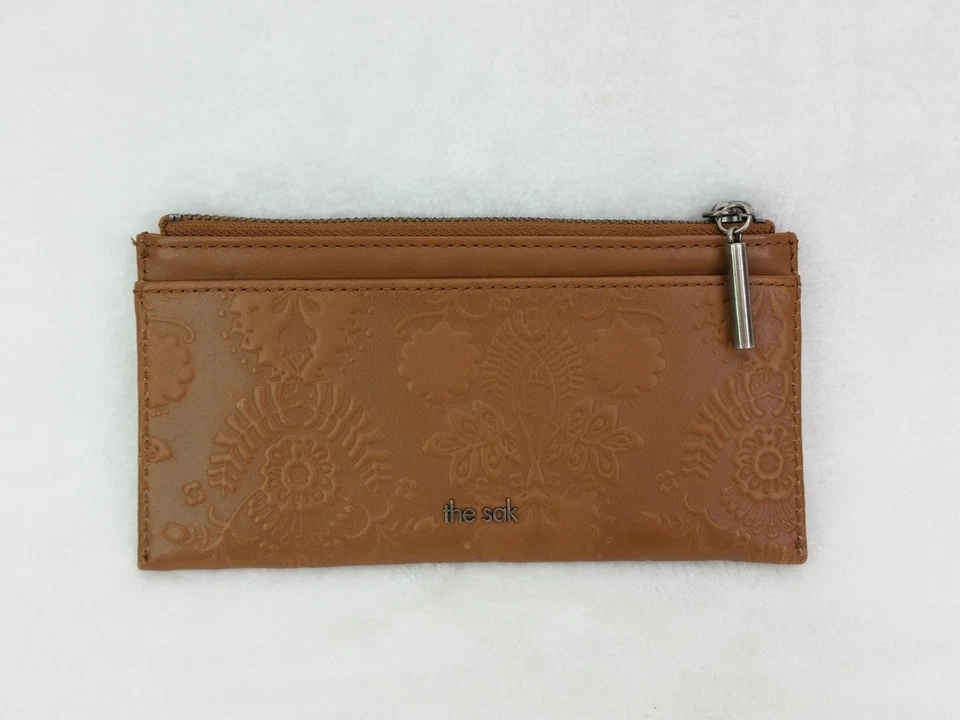 The Sak Neva Leather Large Card Wallet Slim Minimalist Brown Paisley - Image 3 of 4