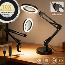 2-in-1 Desk Light Magnifier 10X Magnifying Glass LED Lamp Reading Lamp with Base