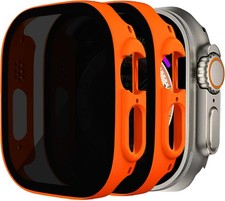 2 Pack Tempered Glass Privacy Screen Protector Case for Apple Watch 45mm Anti-Pe