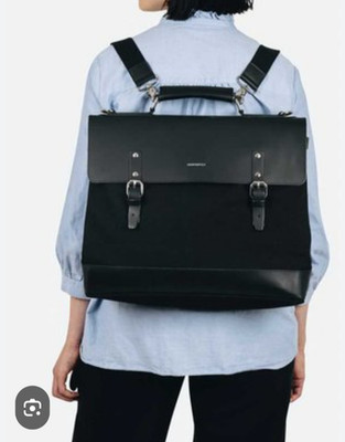 Sandqvist Jones Black Canvas Leather Convertible Backpack Messenger Laptop Bag
