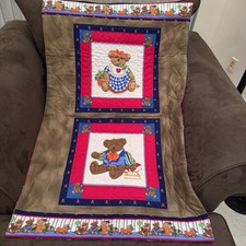 Vintage Baby Crib Quilt Handmade Cranston Print Teddy Bears  Cats Reversible