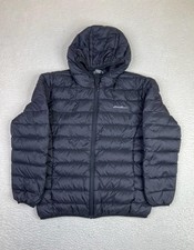 Eddie Bauer Puffer Jacket Youth Large 14 Black Hooded Down Quilted Winter