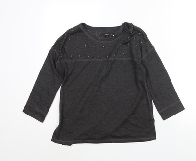 NEXT Damenpullover grau Rundhalsausschnitt Polyester Größe 6   Perlenstickerei