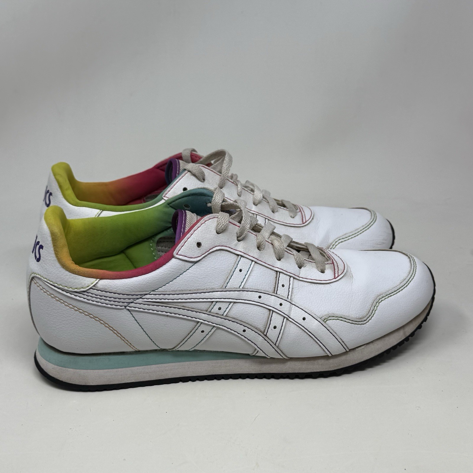 Asics Tiger Runner Shoes Mens 9.5 White Multicolor Leather Running Sneakers