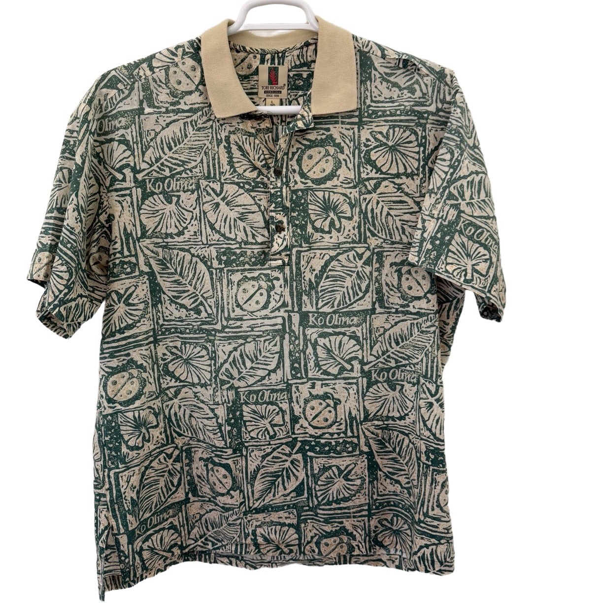 Tori Richard Polo Shirt Mens Large Beige Green Ca… - image 2