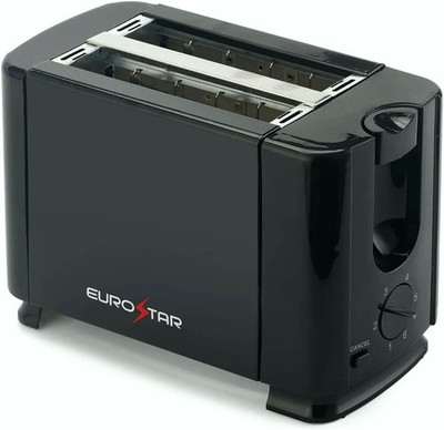 EUROSTAR ET732W 2 Slice Toaster Black 650W 6 Setting Browning Control