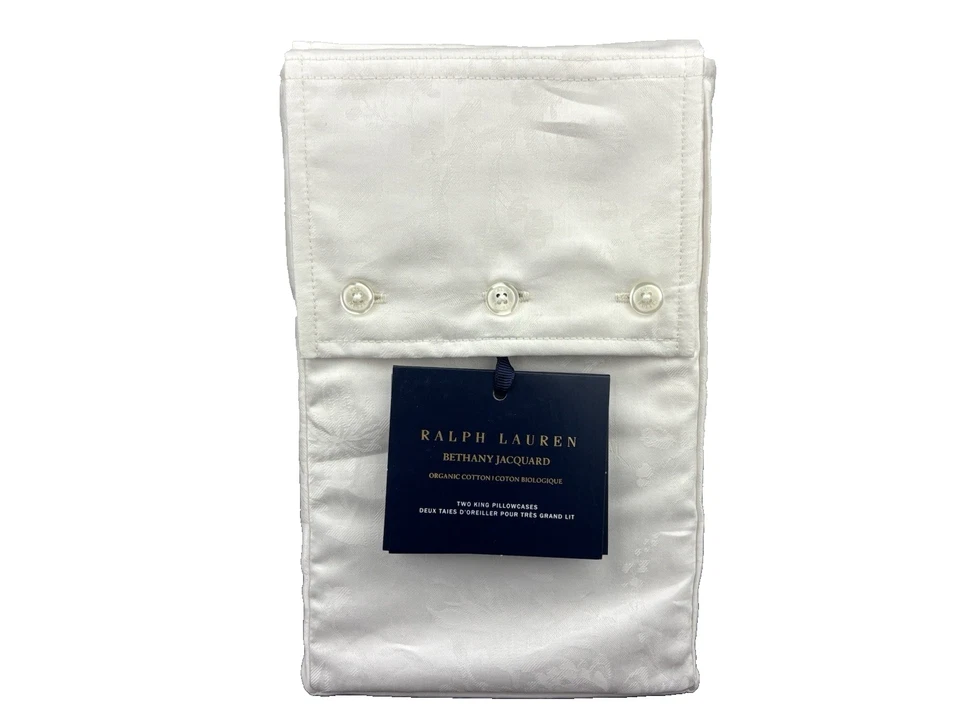 RALPH LAUREN Organic Cotton Bethany Jacquard KING Pillowcases Beige - Image 4 of 4