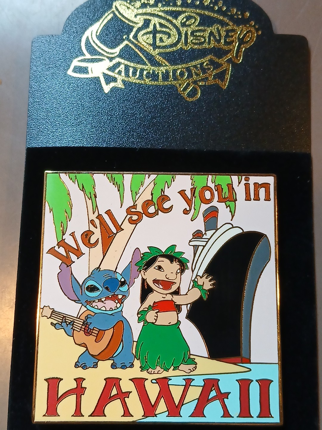 DISNEY PIN LE DA STITCH WE'LL SEE YOU IN HAWAII UKULELE CRUISE SHIP LOLO AUCTION