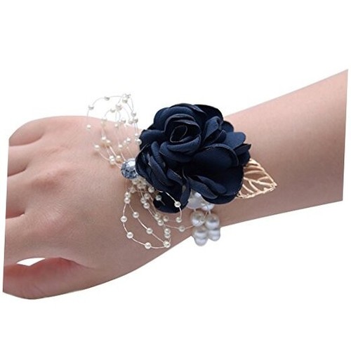 Satin Rose Wedding Bridal Corsage Bridesmaid Wrist 2 Pcs-navy Wrist Corsage