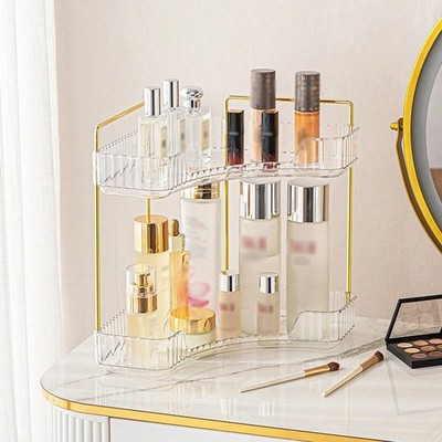 2 Tier Corner Makeup Organizer PET Vanity Perfume Skincare Counter Shelf Clear