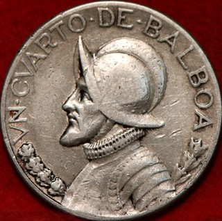 1930 Panama 1/4 Balboa Silver Foreign Coin