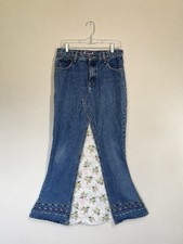 Vintage Y2K NorthCrest Denim Cotton Maxi Skirt Floral Embroidered, Size 10, M