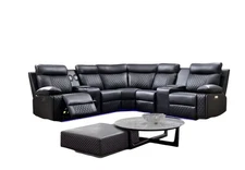 Dona Leather Sectional Sofa - Modern LED Lighting L Shaped Couch Bluetooth Black