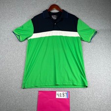 Chaps Golf 78 Polo Shirt Medium Green Navy Blue 2Tone Performance Stretch Mens