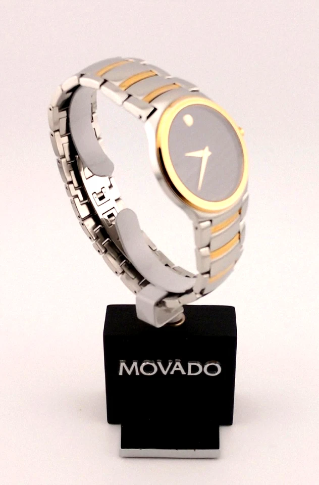 Movado Museo Hombre Clásico 2 Tonos GP/SS CON Esfera Negra #81.G2.1851 ~ ¡Excelente! Foto 3 de 4