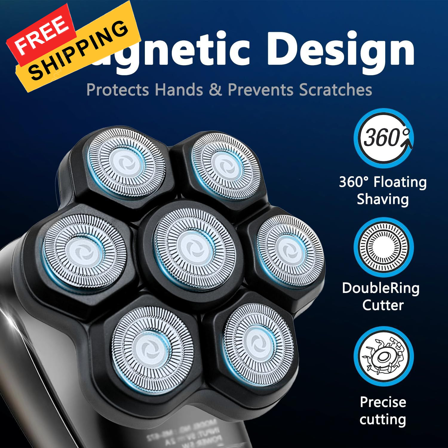 Magnetic 7D Head Shaver Replacement for Bald Men, Universal 7 Blades... 