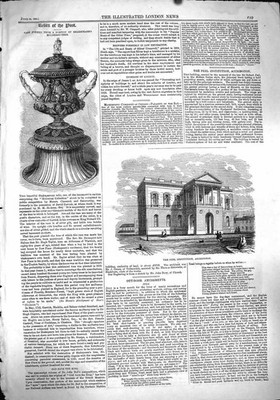 Original alter antiker Druck 1860 Peel Institution Accrington Vase Shakespea 19.
