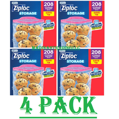 4 Pack Ziploc Gallon Storage Bags with New Stay Open Design (208 ct) Great Price