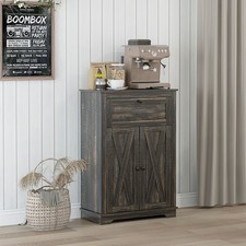 Farmhouse Storage Cabinet with Drawer and Doors, Dark Brown