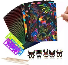 Scratch Art for Kids, 50 Pcs Magic Rainbow Scratch Paper for Children, Black Sc