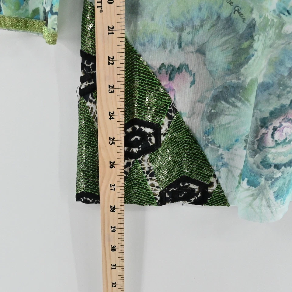 Save the Queen Sequin Floral Top Womens Size S Blue Green Italy Mixed MediaBot - Image 4 of 4