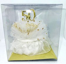 Vintage 50th Wedding Anniversary Cake Topper Gold 50 Tulle Lace Ruffle In Box