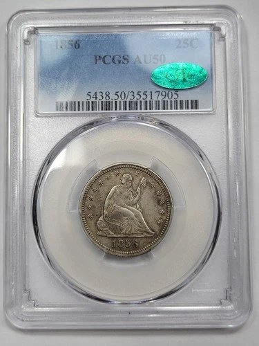 1856 25c Seated Liberty Quarter PCGS AU50 CAC Choice Original Lovely *K200