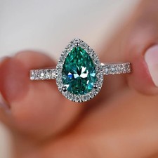 3.70Ct Pear Cut Natural Emerald & Diamond 14k White Gold Luxury Wedding Ring