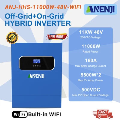 ANENJI 11000W 48V Dual MPPT 160A Solar Wechselrichter Hybrid On-Grid Off-Grid 500V BMS
