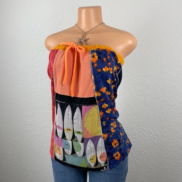 Vintage Strapless Patchwork Tie Front Sleeveless … - image 2