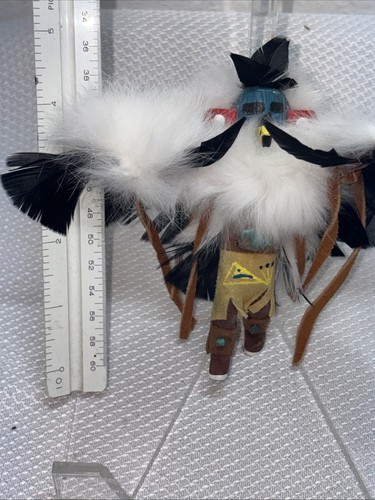 Poupée ancienne signée Nadine D. (N.D.) Navajo Kachina aigle danseuse fait main 4,5" - Photo 12/12