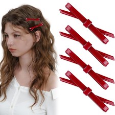 4 PCS Dark Red Bow Hair Claw Clips French Pins Thick Thin Styling Accessories