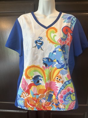 Disney Nemo Scrub top Size med- Kangaroo Pockets Finding Dory